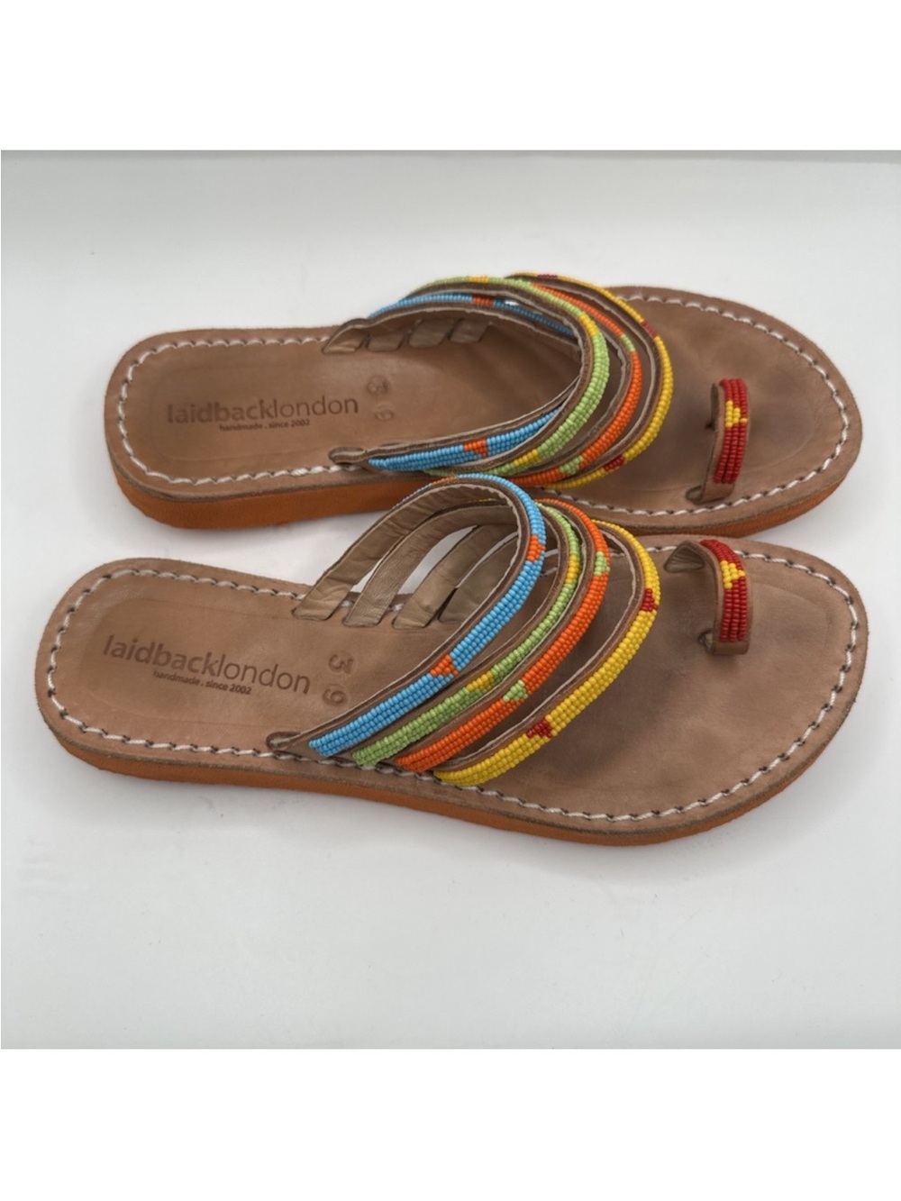 Laidback London colorful beaded leather sandals size 8 VGUC